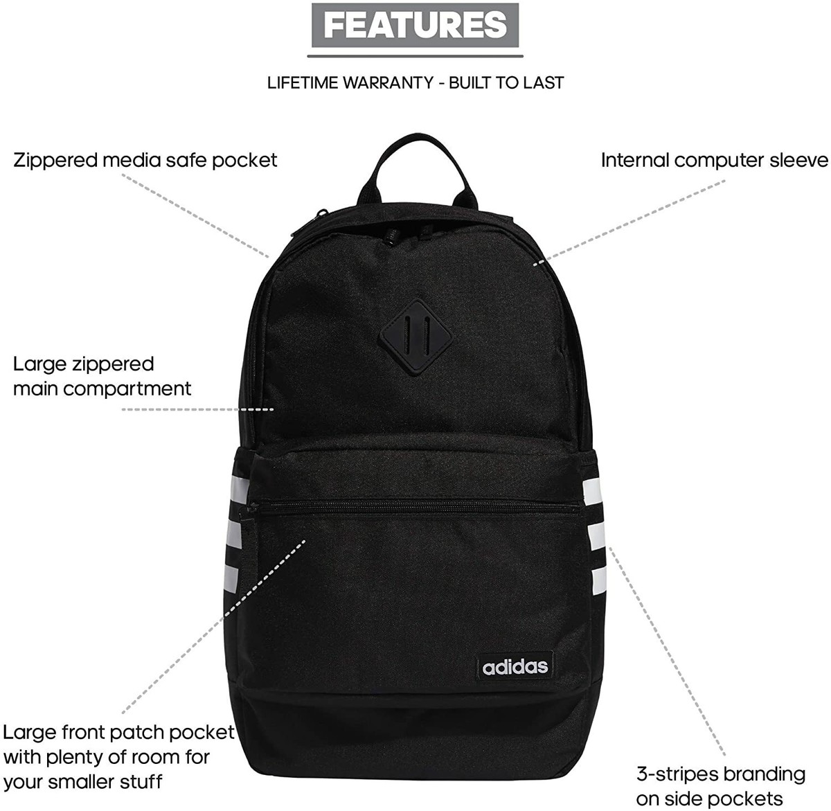 adidas Classic 3S III Backpack, White adidas Classic 3S III Backpack, White