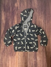 OshKosh B'Gosh Grey Dinosaur Puffer Jacket Coat Sherpa Toddler Boys Size M/5-6