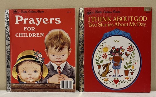 VTG Little Golden Book SET OF 2 I Think About God 1979 Prayers For Children 1974