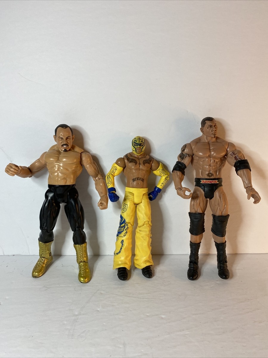 Lot of 3 WWE Mattel Figure Dave Batista Rey Mysterio Titon Tron 