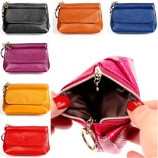 Women's Leather Coin Purse Change Pouch Wallet Zipper Card Holder with Key Chain