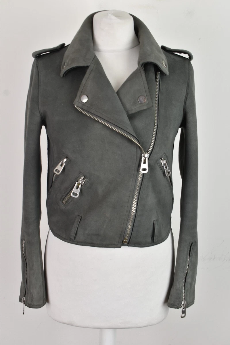 ZARA BASIC Grey Faux Suede Jacket size S Womens Biker Full Zip