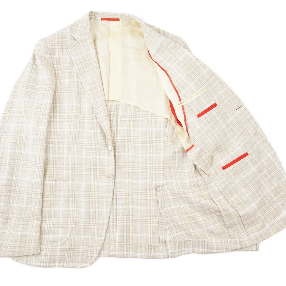 Isaia Slim-Fit Tan Woven Check Cotton-Silk Sport Coat 38R (Eu 48) NWT - Imagem 2 de 4