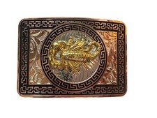 Scorpion Western Cowboy Copper Belt Buckle Hebilla Vaquera Con Alacran Cobre