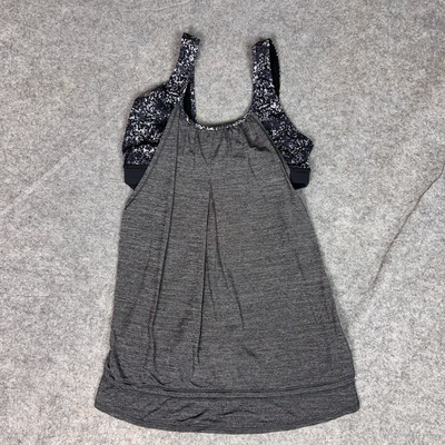 Lululemon Tank Top Womens  6 Gray Black Built In Bra Yoga Athletic Gym No Limits