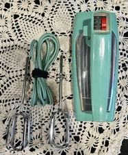 Vintage MCM GE Turquoise Hand Mixer 10M47 3 Speed Chrome Trim Made in USA