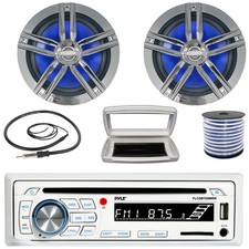 Pyle 1-DIN Bluetooth Marine CD Stereo W/White Cover, 2x 6.5" 180W Max Speakers