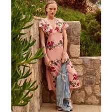 Sandro Paris Size 34 US XS Tissia Pink Floral Rose Viscose A-line Midi Dress