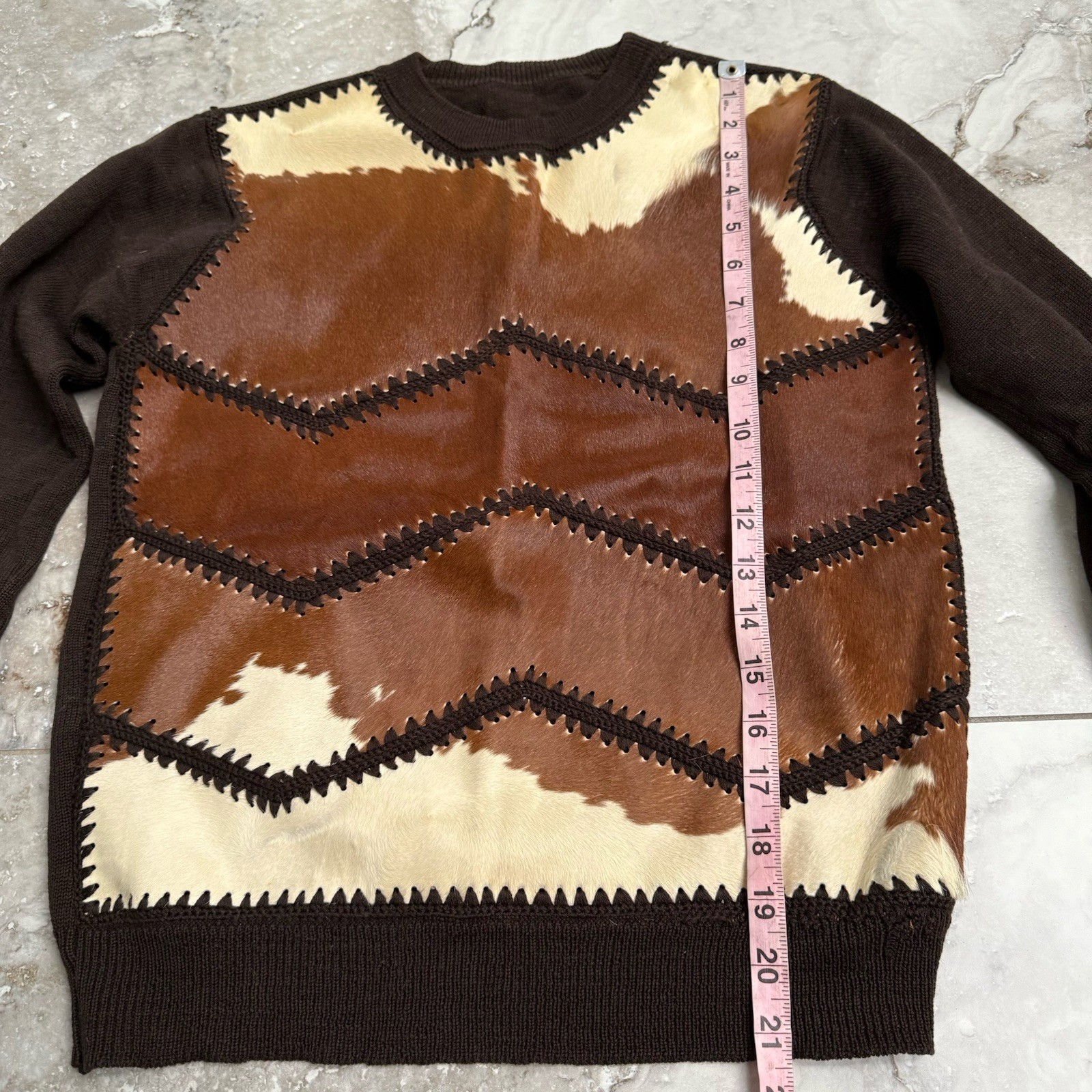 Genuine Leather Western Style Patchwork Knit Swea… - image 4