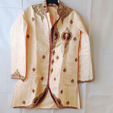 Utsav Sherwani Jacket Cream/Red/Gold Embroidered Silk Brocade