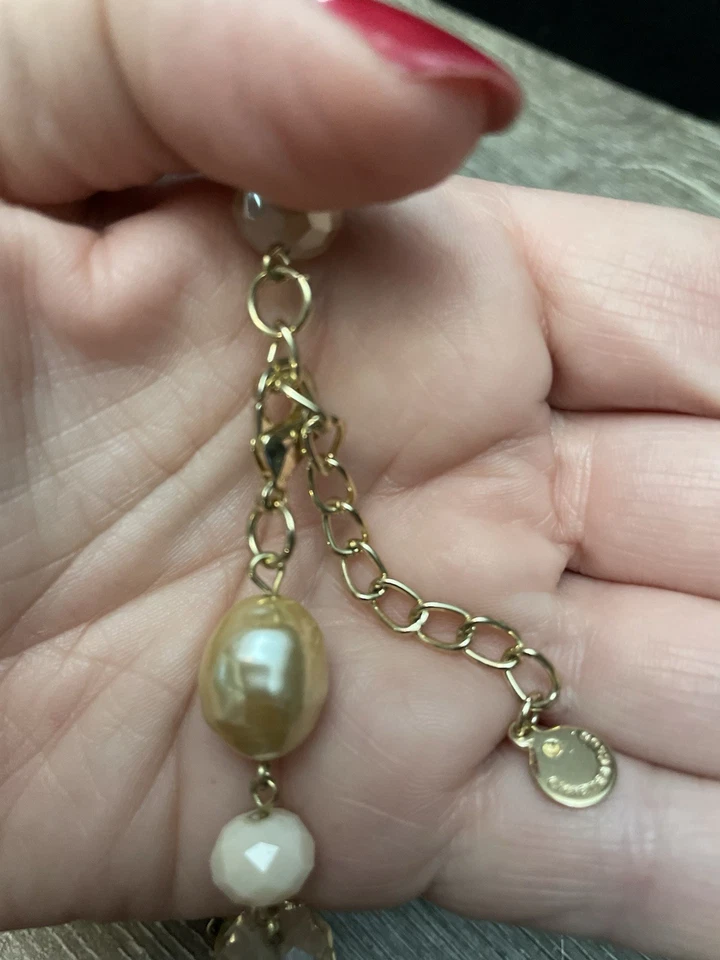 Collar Largo Charter Club Perla Champagne Cuentas Cristal Facetado Tono Dorado Foto 4 de 4