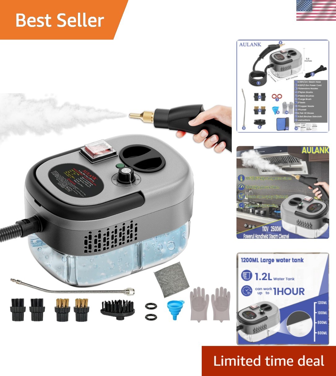 2500W Handheld Steam Cleaner,Portable Car Steamer For Auto Detailing,High-Tem...