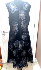 MONSOON Black & Blue Floral Voile Tea Dress - Size 16 - Party Races Wedding