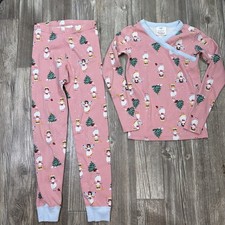 Hanna Andersson St Lucia Christmas Tree Pajama Set Pink Organic Cotton Kids US 8