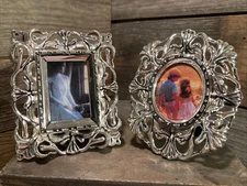 2 VTG GODINGER Silver Art Mini Picture Frame 3.5” X 4” & 2.25”x1.5” Heavy Ornate