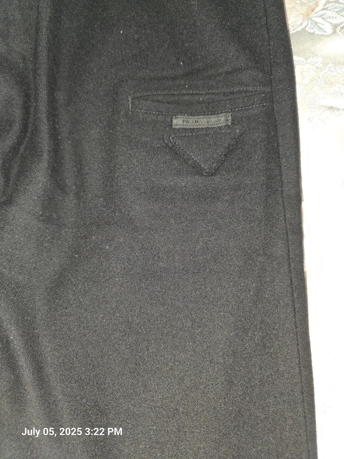 PANTALONE PANTALONE PRADA NERO MORBIDO MISTO CASHMERE LOGO TRIANGOLO TASCA LATERALE 50 34