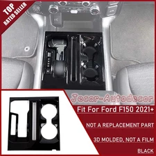 Black Console Gear Shift Cup Holder Panel Cover Overlay Trim For Ford F150 2021+