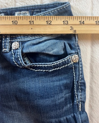 Miss Me Girls Bootcut Jeans Size 16 Dark Wash Denim White Stitch Accents - Picture 8 of 11