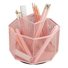 Mesh Desk Organizer Rotate with 5 Compartments Spinning Tidy Candy/Pen Holder
