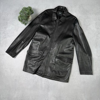 Vintage Hugo Boss Leather Jacket Men Size 56 Black | eBay
