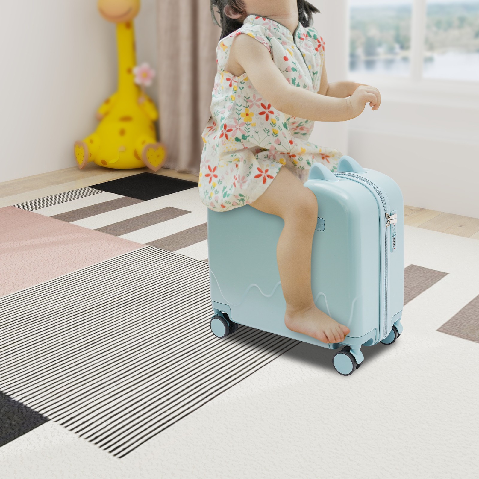 18" Ride-On Luggage Kids Medium Hard-side Suitcase Sky Blue Carry On Luggages