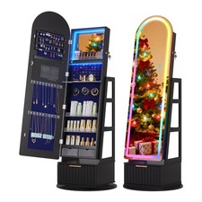 Gurexl 360  Swivel Jewelry Cabinet with RGB LED Full-Length Mirror  Shelves