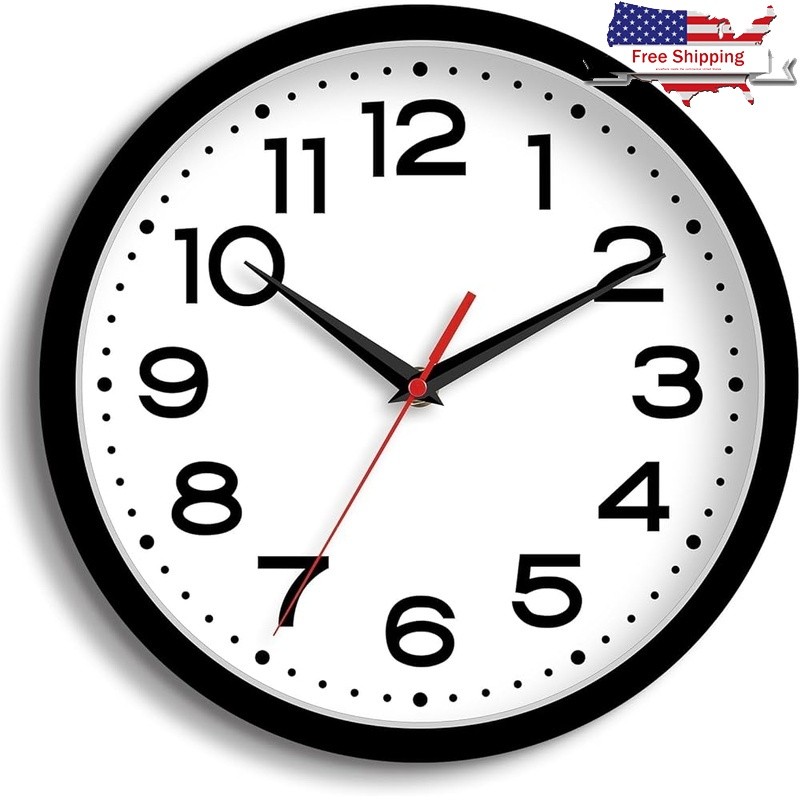Silent Battery Powered Wall Clock Large Numbers Easy Read In