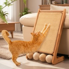 24.8 Inch Large LShape Sisal Cat Scratcher Ramp With Balls Wood Hub