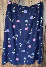VTG Leslie Fay Size 22W Midi Skirt Navy Floral Cottagecore Grannycore Librarian