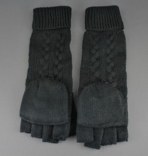 Black cable knit long arm warmers fingerless gloves open thumb flip mittens