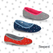 Ladies Ballerina Sleepers Low Cut Slippers Memory Foam Flat Polka Dot Cozy Warm