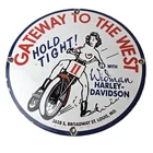 Vintage Harley Davidson Motorcycles Sign - Gateway West Gas Pump Porcelain Sign