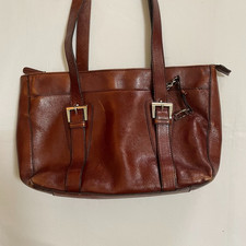 Vintage Etienne Aigner Brown Leather Shoulder Bag Handbag Front Buckles Pockets