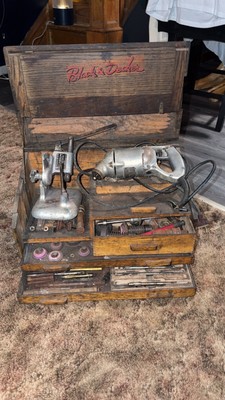 Antique Vintage Black & Decker Valve Seat Grinder Tool Set Wood Box