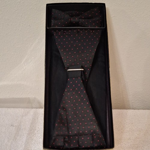 Tuxedo Park Men's Black Red Polka Dot Formal Bow Tie and Cummerbund Set. Fit all