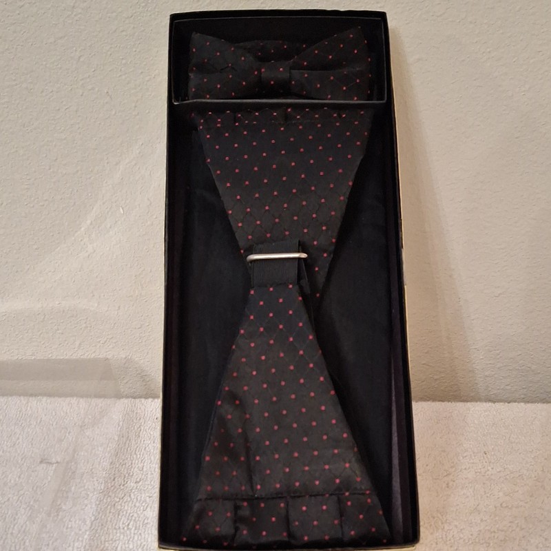 Tuxedo Park Men's Black Red Polka Dot Formal Bow Tie and Cummerbund Set. Fit all