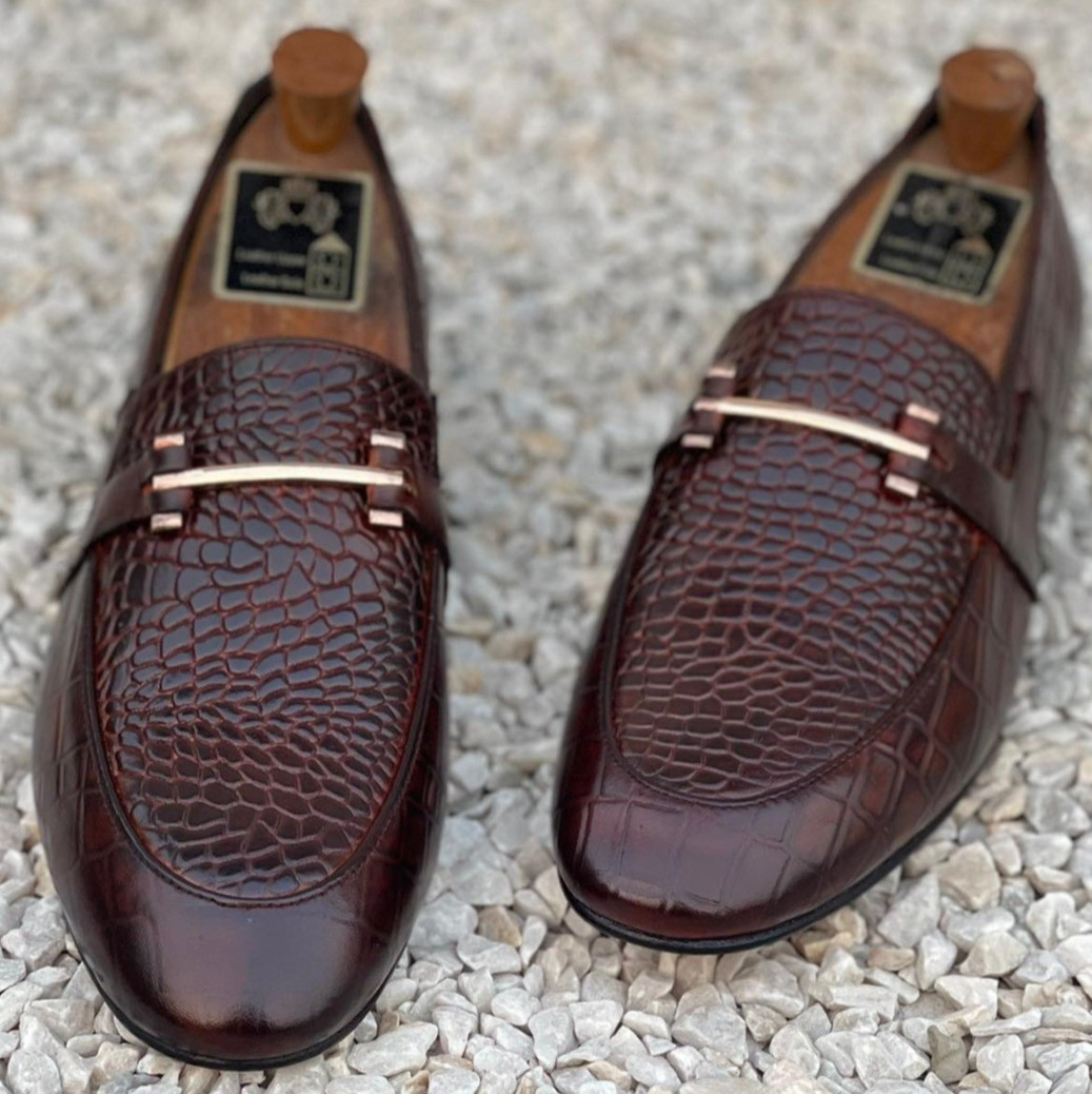 Zapatos de vestir hechos a mano para hombre, zapatos de vestir mocasines con estampado de cocodrilo para hombre