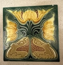 Late Victorian Art Nouveau Embossed Majolica Tile By George Marsden 1898