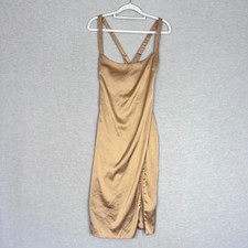 House Of CB Satin Gold Metallic Slip Dress Small Event Cocktail Evening Party