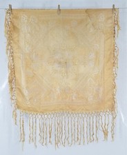 Vintage Traditional Floral Silk Brocade Fringed Piano Shawl 84x82cm