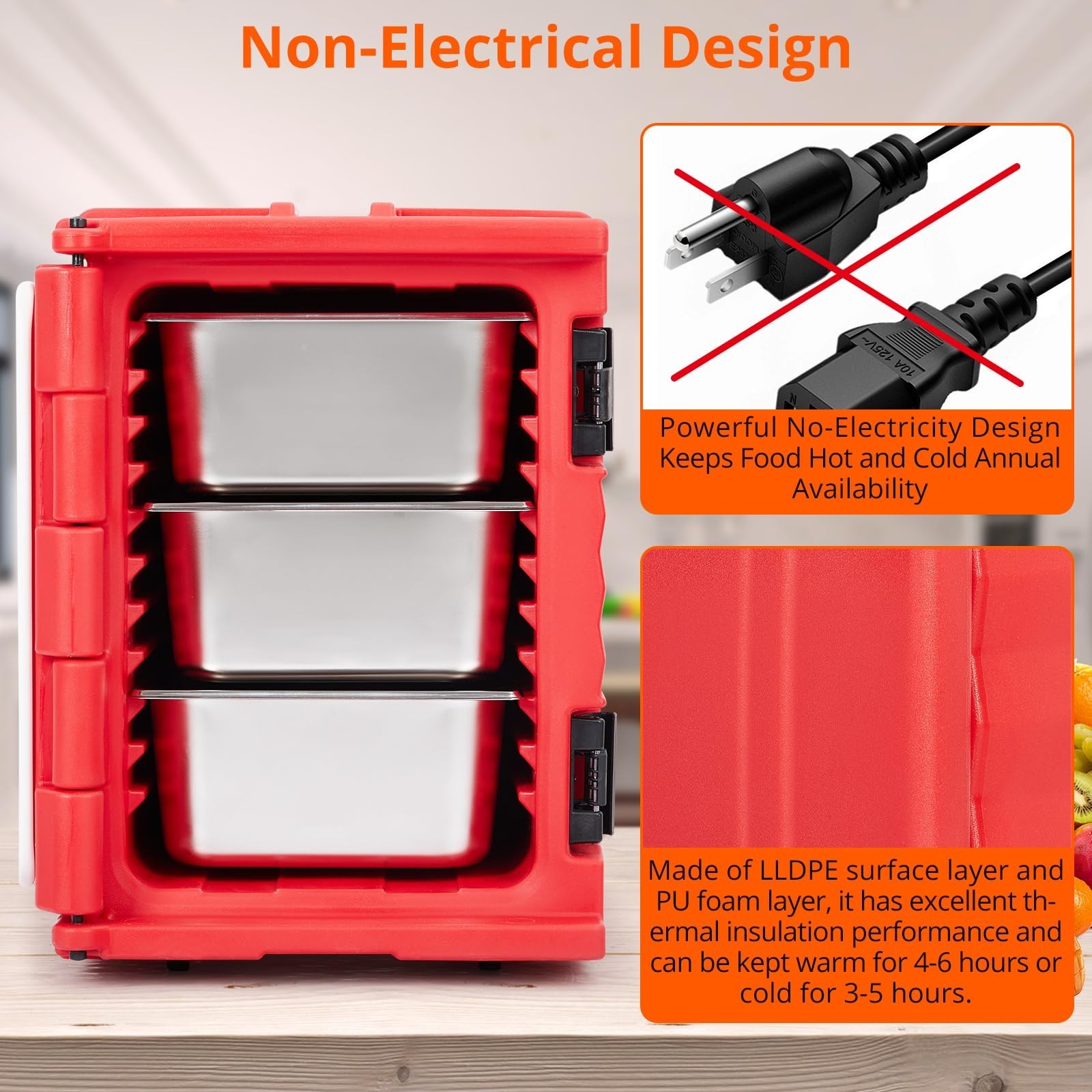Insulated Food Pan Carrier 82 Qt Hot Box for Catering, Orienteering Wheel