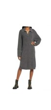 Treasured & Bond Grey Charcoal Heather Collared Rib Sweater Dress Size Large