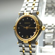 [Exc+5] Vintage GUCCI 9000L 25mm Black Diamond Dial Qz Women's Watch From JAPAN