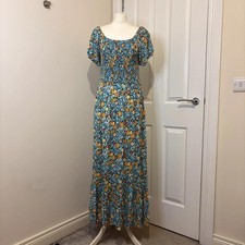 Joe Browns size 10 blue orange floral stretchy off shoulder midi dress #206