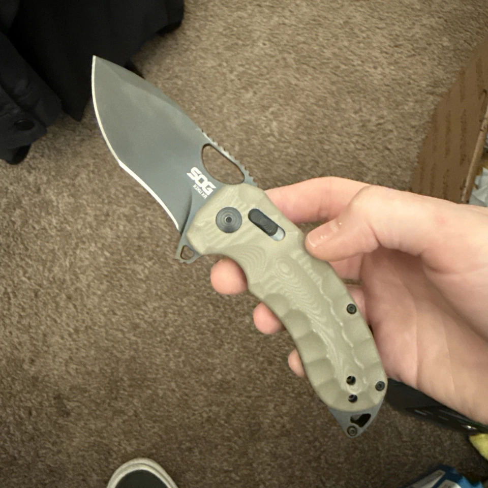 SOG Kiku XR Combat Folder Pocket Knife Cryo CTS-XHP 12-27-05-57 Tan G10 NEW - Image 3 of 4