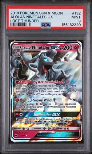 2018 POKEMON SUN & MOON LOST THUNDER #132 ALOLAN NINETALES GX PSA 9