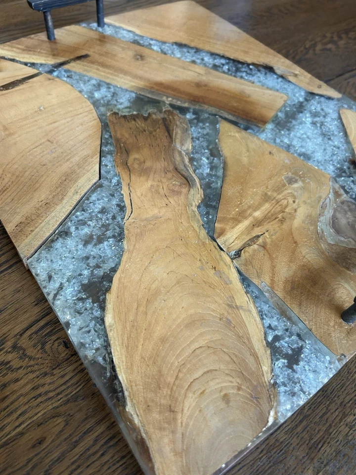 Bandeja epoxi transparente morrena madera castaño Pier1 Imports vintage con asas Foto 4 de 4