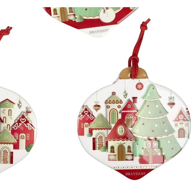 Set 4 Sottobicchieri Natale Goccia Ceramica Sughero BRANDANI Villaggio in Festa, fotografia 5 di 9