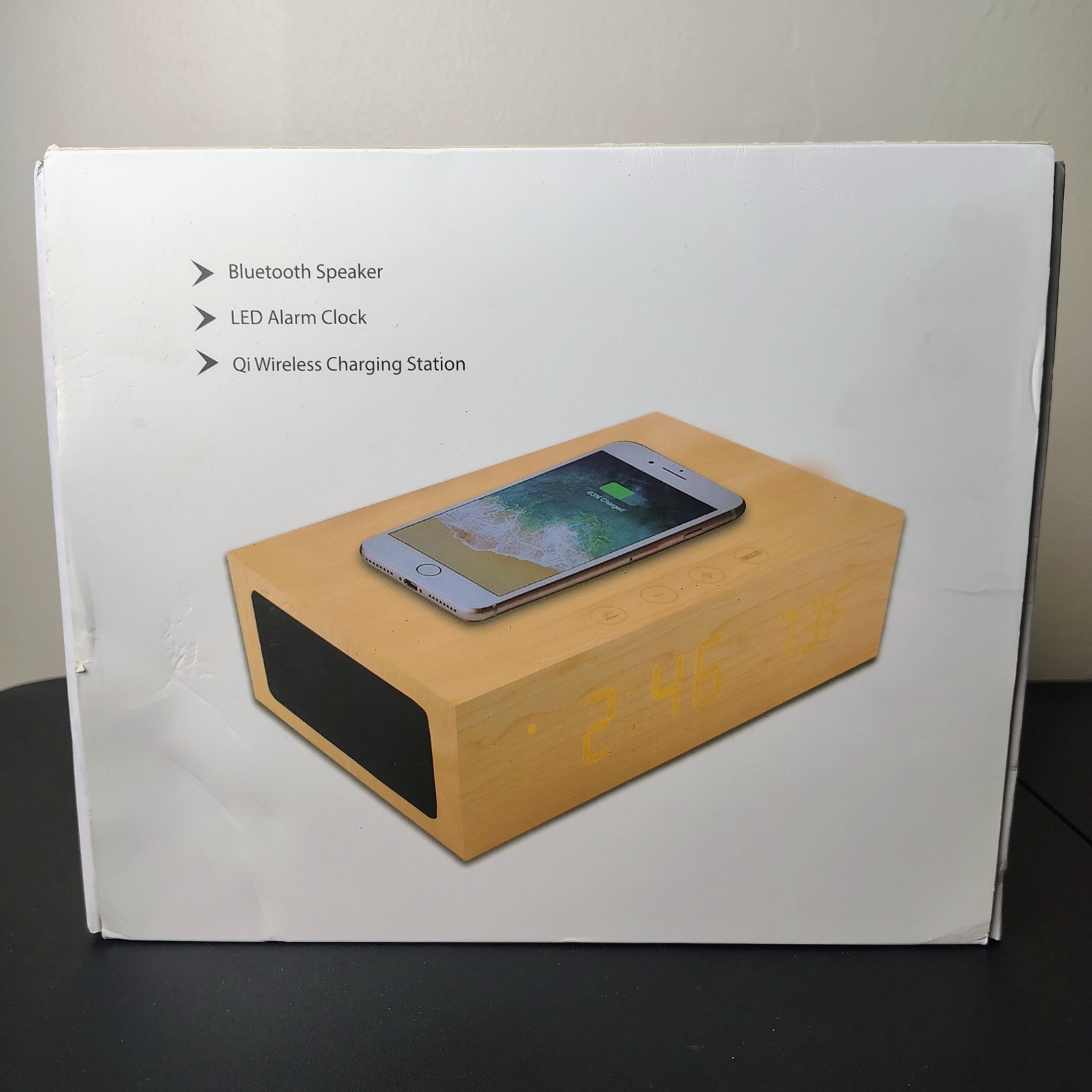 BLUESEQUOIA Alarm Clock Light Color Wood Qi Charger Bluetooth LED Display