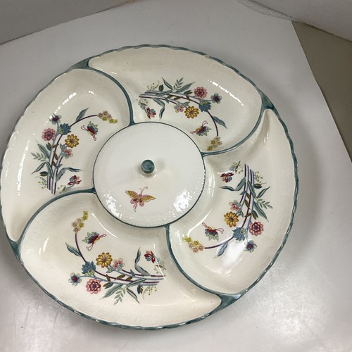 Vintage Andrea by Sadek “Jardin” Serving Platter W Center Lid Florals Butterfly